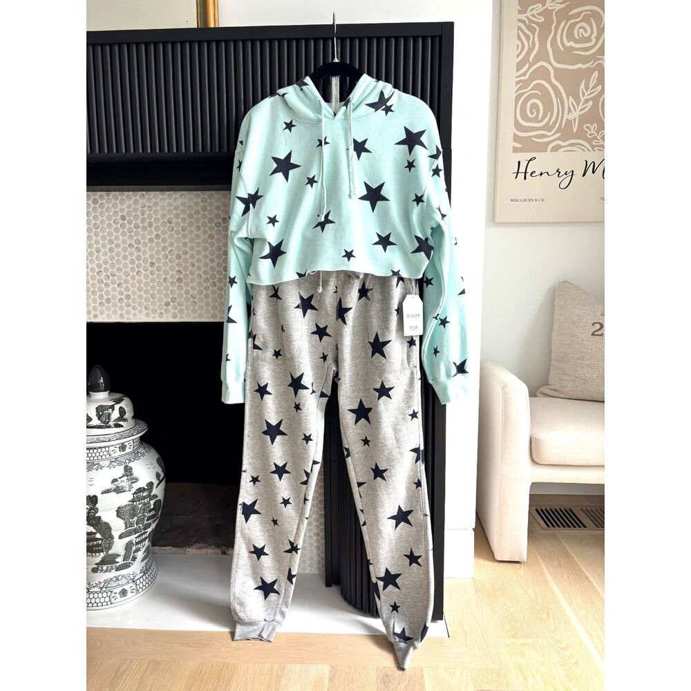 Bloom & Pop Star Print Cropped Hoodie Small | Y2K Soft Girl Preppy - Picture 2 of 5
